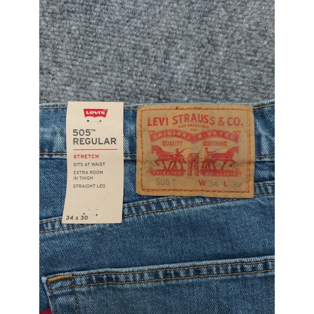 Levis 505 Jeans‎ Mens 34x30 Blue Medium Wash Relaxed Regular Straight Fit
